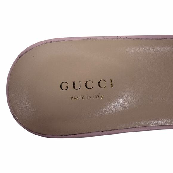 Gucci Interlocking G Cutout Leather Slide Flat Sandal Pink Size 37.5 - Picture 10 of 11